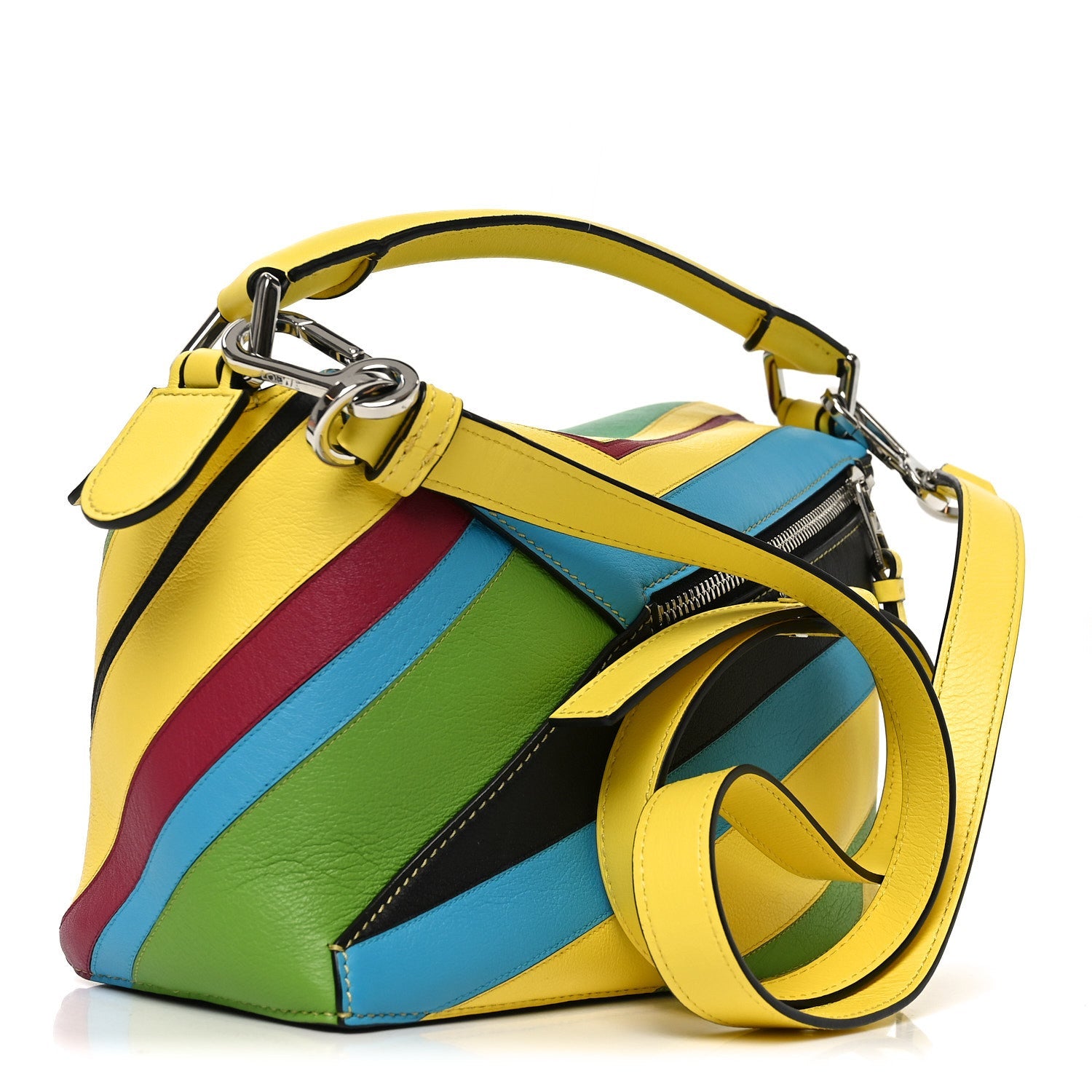 Calfskin Stripe Small Puzzle Edge Bag Multicolor