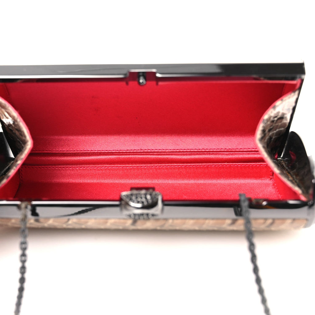 Snakeskin Crystal Box Clutch Brown Black