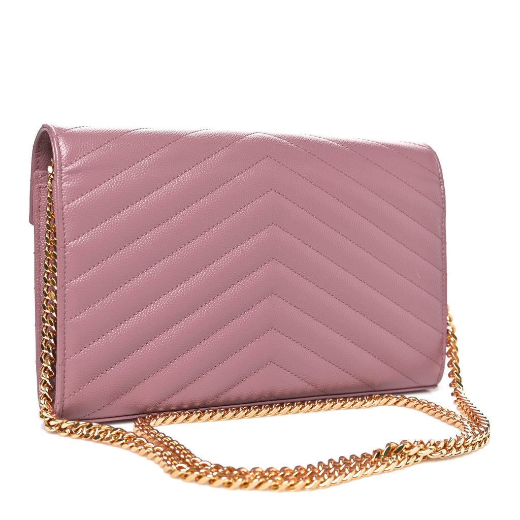 Grain De Poudre Matelasse Chevron Monogram Chain Wallet Fuxia Couture