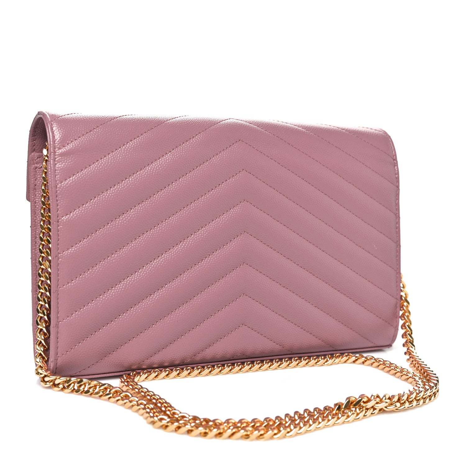 Grain De Poudre Matelasse Chevron Monogram Chain Wallet Fuxia Couture