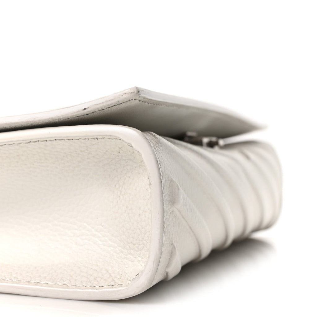 Distressed Grained Calfskin Embossed Car Flap Bag White