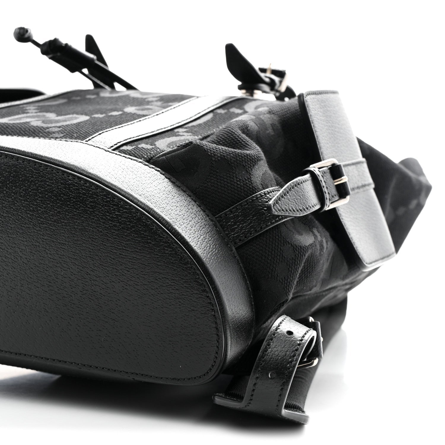 Monogram Jumbo GG Textured Dollar Calfskin Web Double Buckle Backpack Black