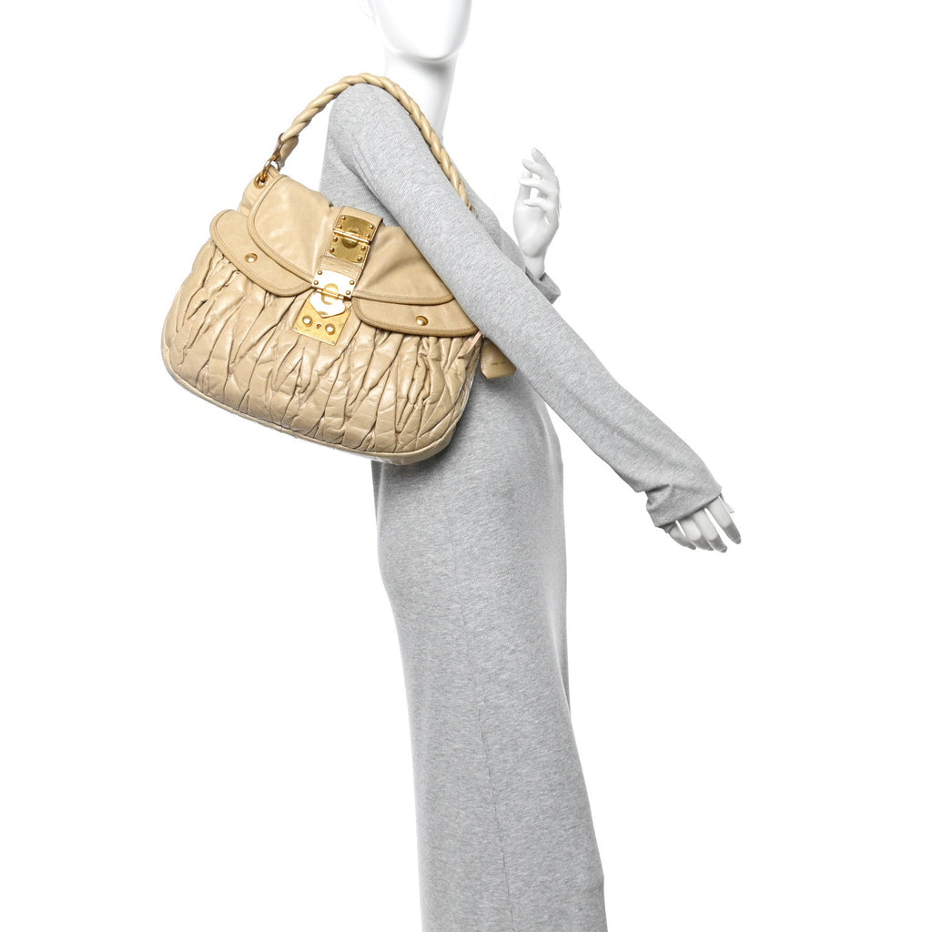 Nappa Matelasse Coffer Hobo Beige
