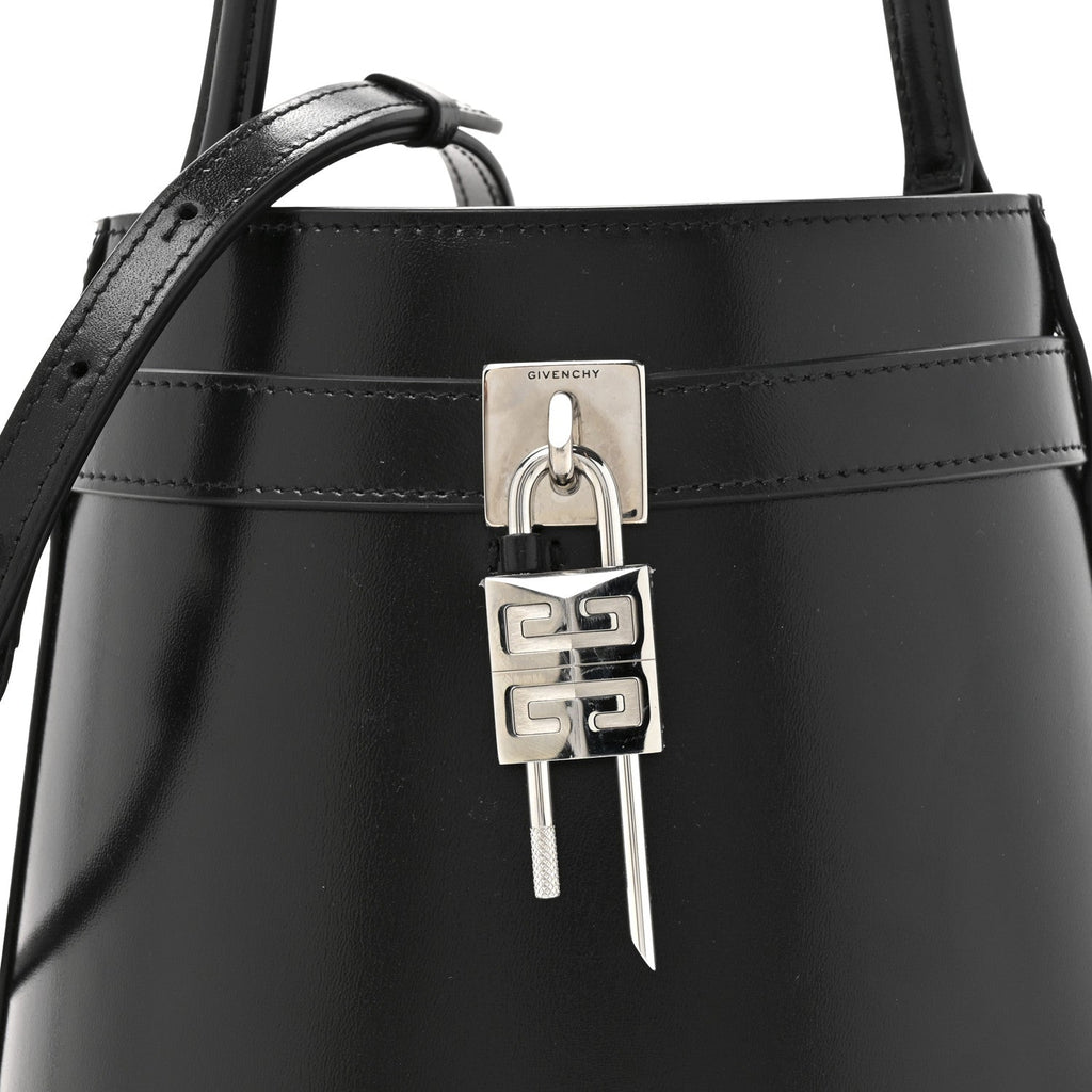 Box Calfskin Shark Lock Bucket Bag Black