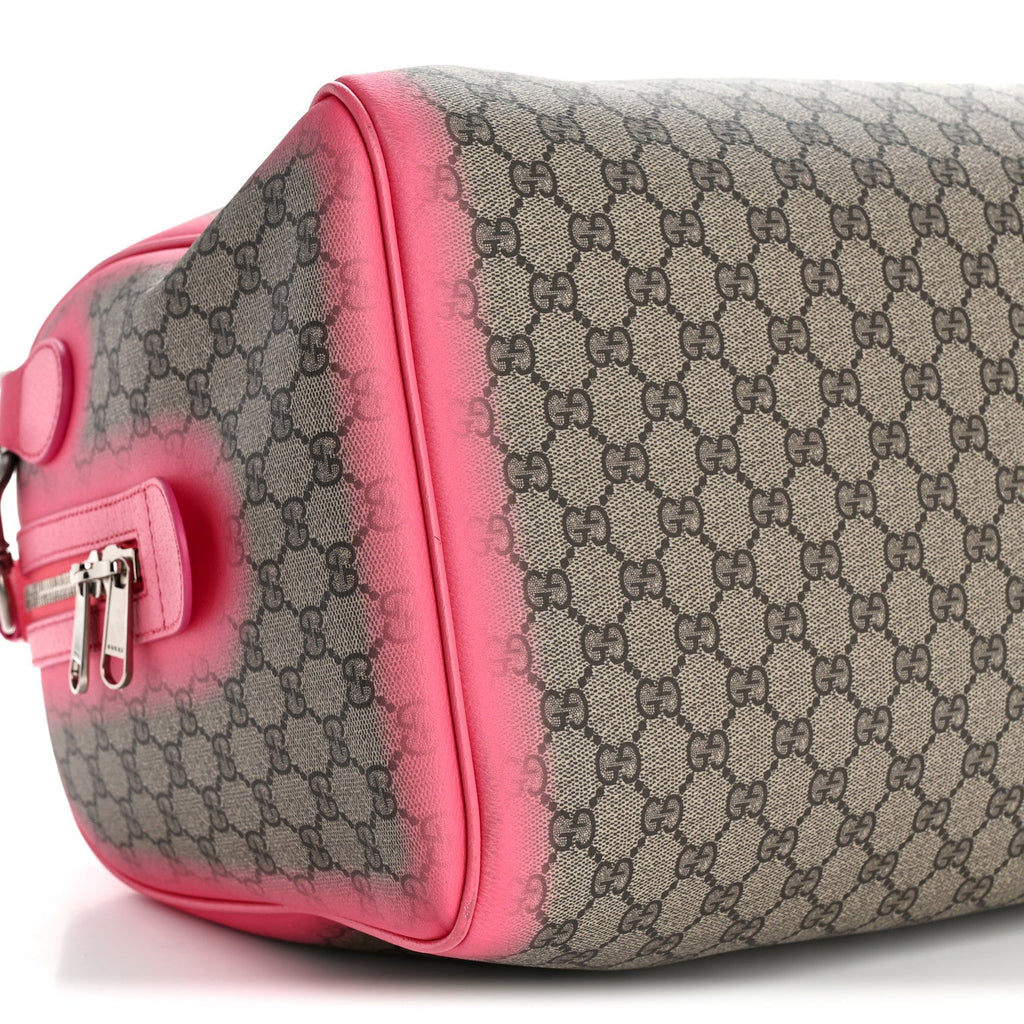GG Supreme Monogram Textured Dollar Calfskin Airbrushed Medium Savoy Duffle Bag Pink Beige