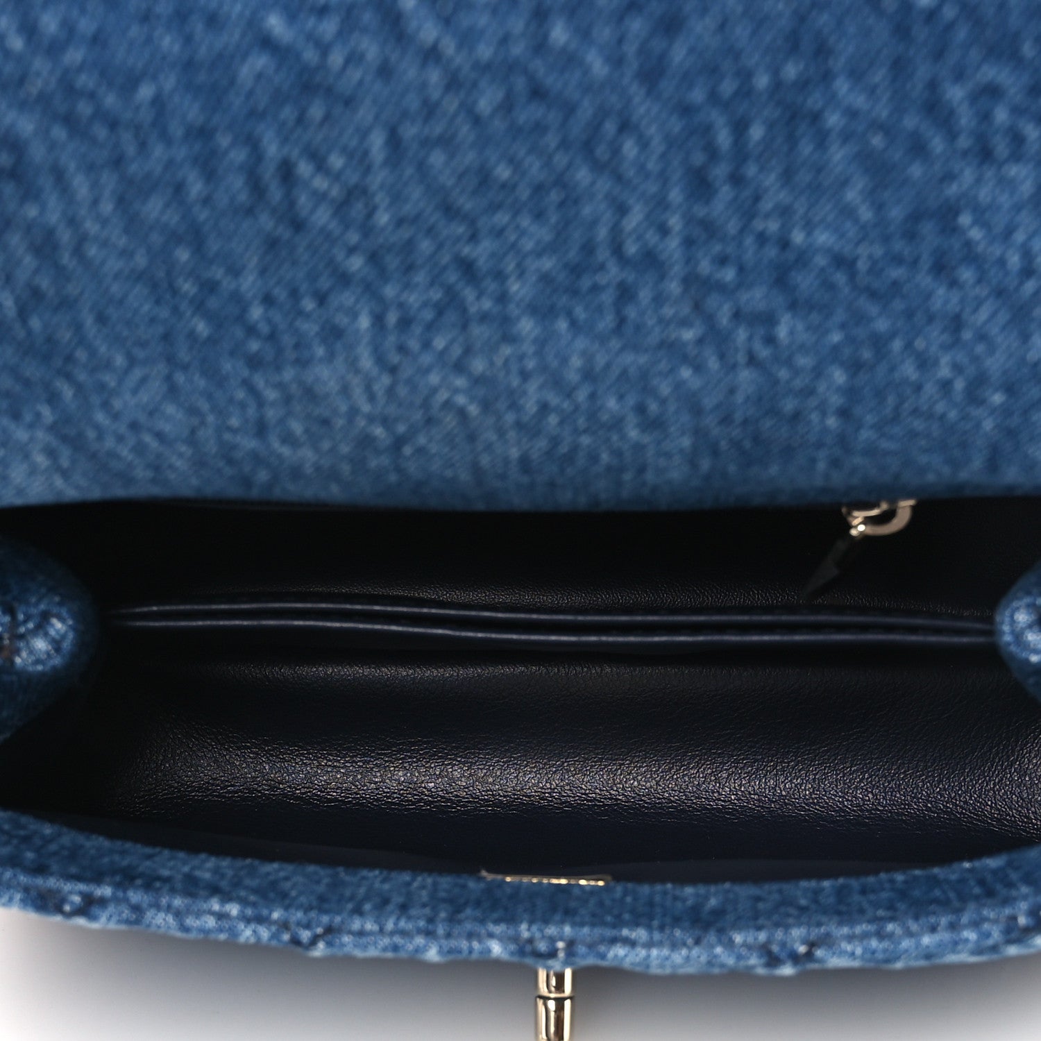 Washed Denim Quilted Mini Coco Handle Flap Blue