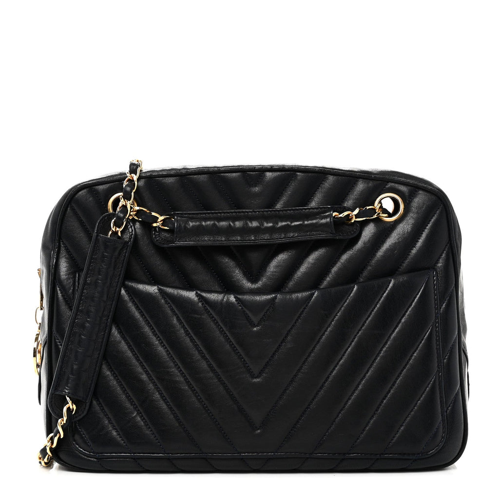 Lambskin Chevron Quilted Camera Case Navy