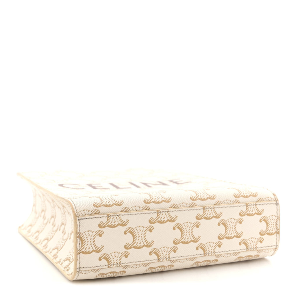 Triomphe Canvas Calfskin Mini Vertical Cabas White