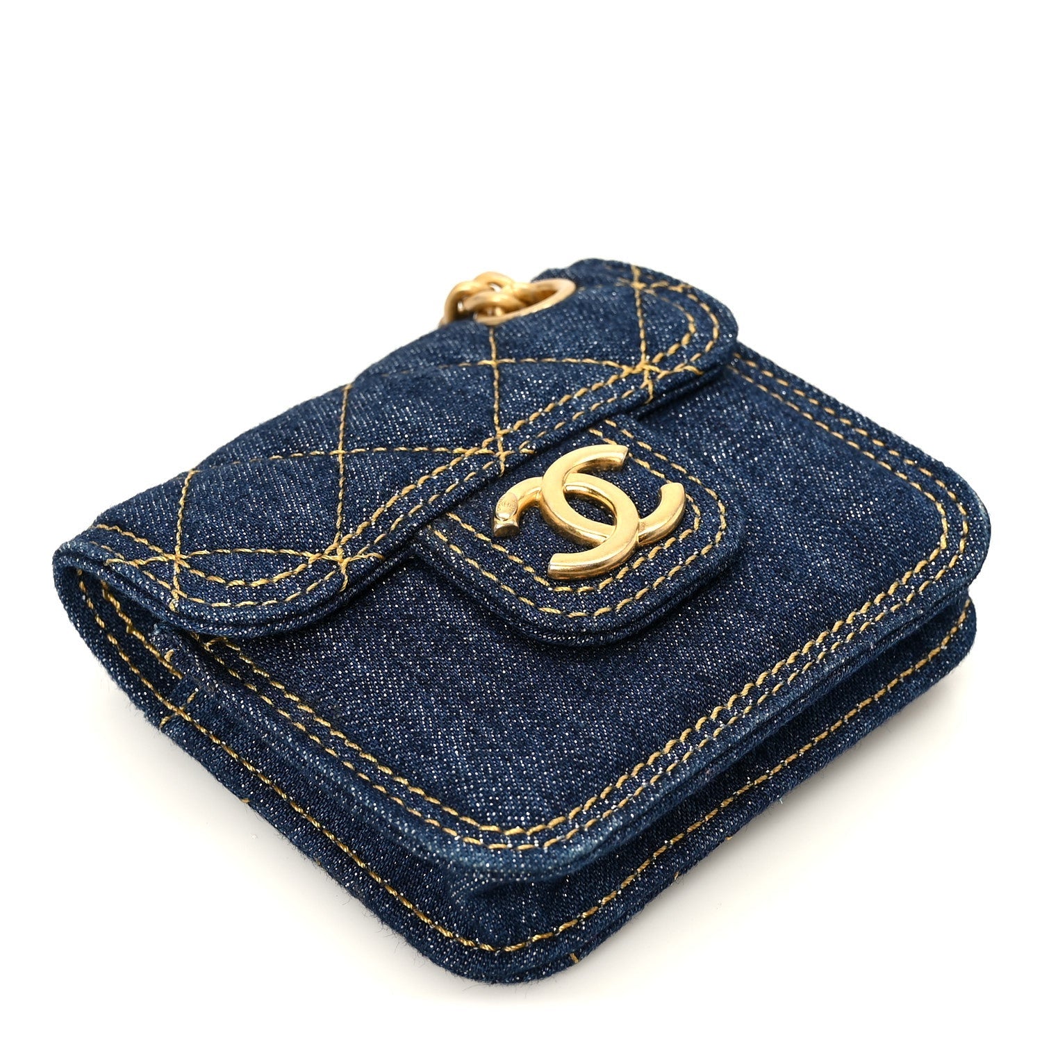 Denim Quilted Double You Flap Bag Charm Blue