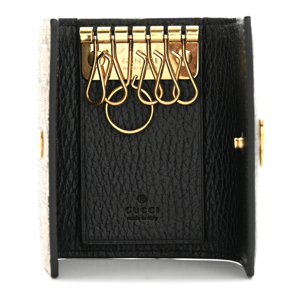 Dollar Calfskin GG Supreme Monogram GG Marmont 6 Key Holder Case Black Beige Ebony
