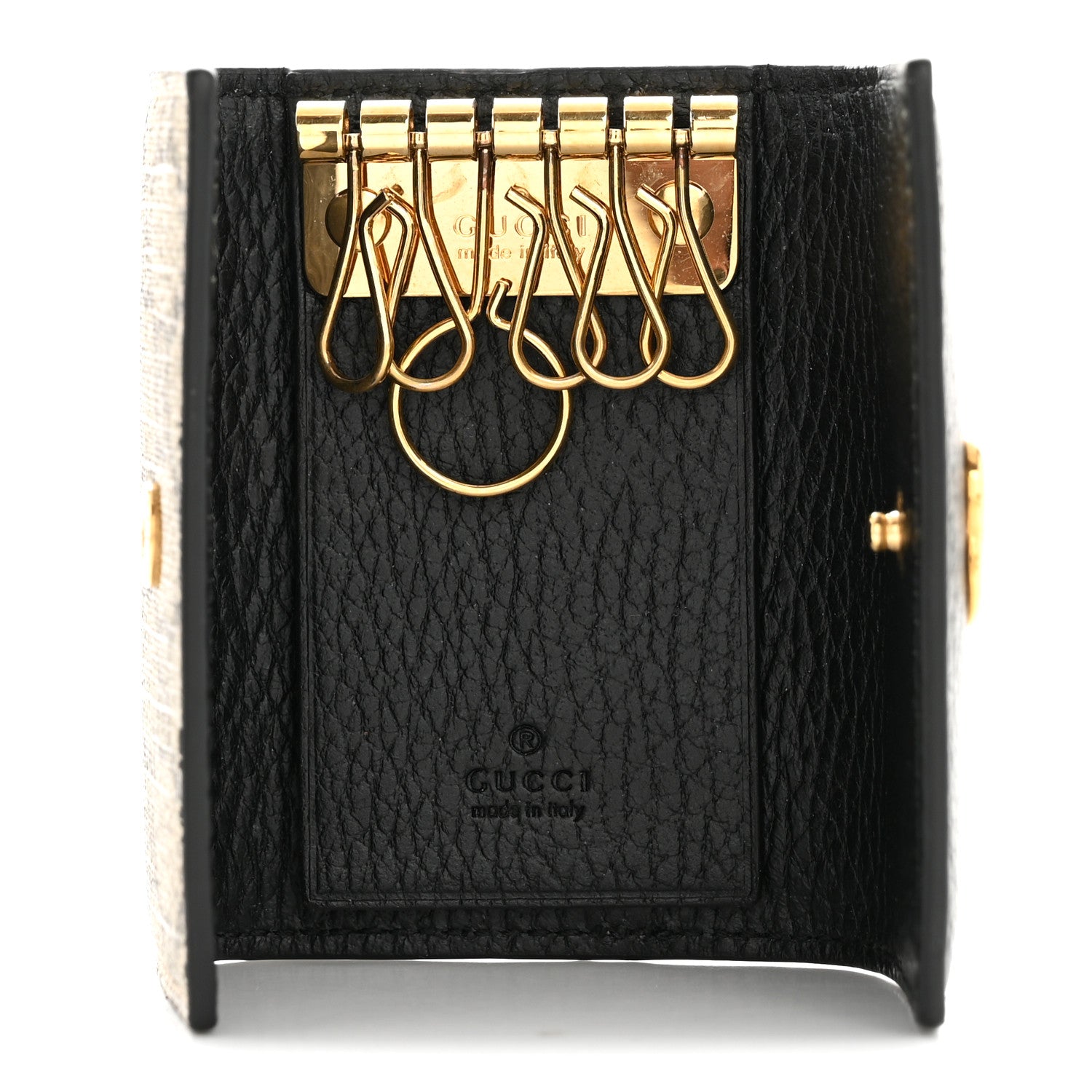Dollar Calfskin GG Supreme Monogram GG Marmont 6 Key Holder Case Black Beige Ebony