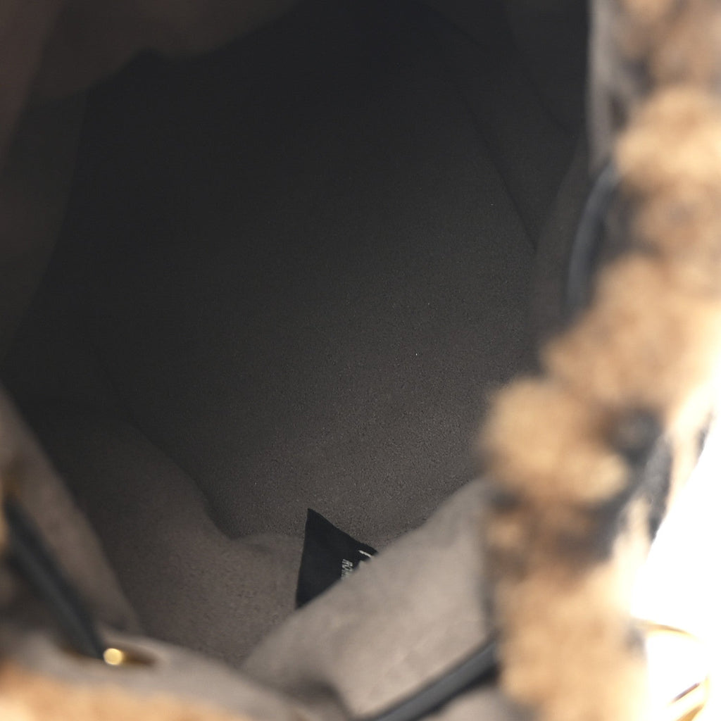 Shearling Vitello Dolce F is Fendi Macro FF 1974 Mini Mon Tresor Bucket Bag Tobacco Black