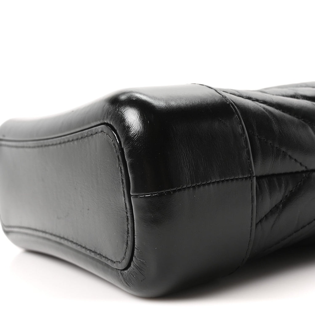 Aged Calfskin Chevron Quilted Small Gabrielle Hobo Black
