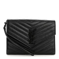Grain De Poudre Matelasse Chevron Monogram Monochrome Envelope Clutch Black