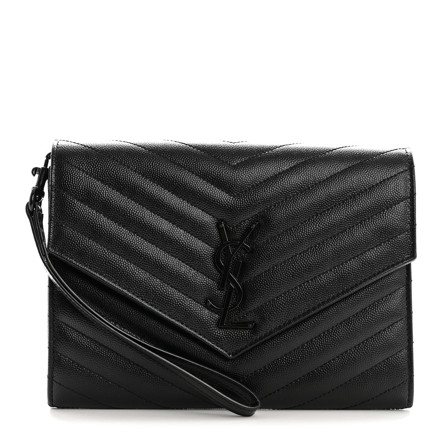 Grain De Poudre Matelasse Chevron Monogram Monochrome Envelope Clutch Black