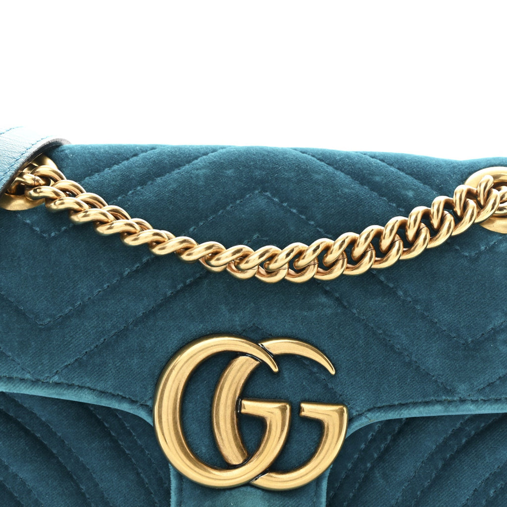 Velvet Matelasse Mini GG Marmont Shoulder Bag Pavone Cyan