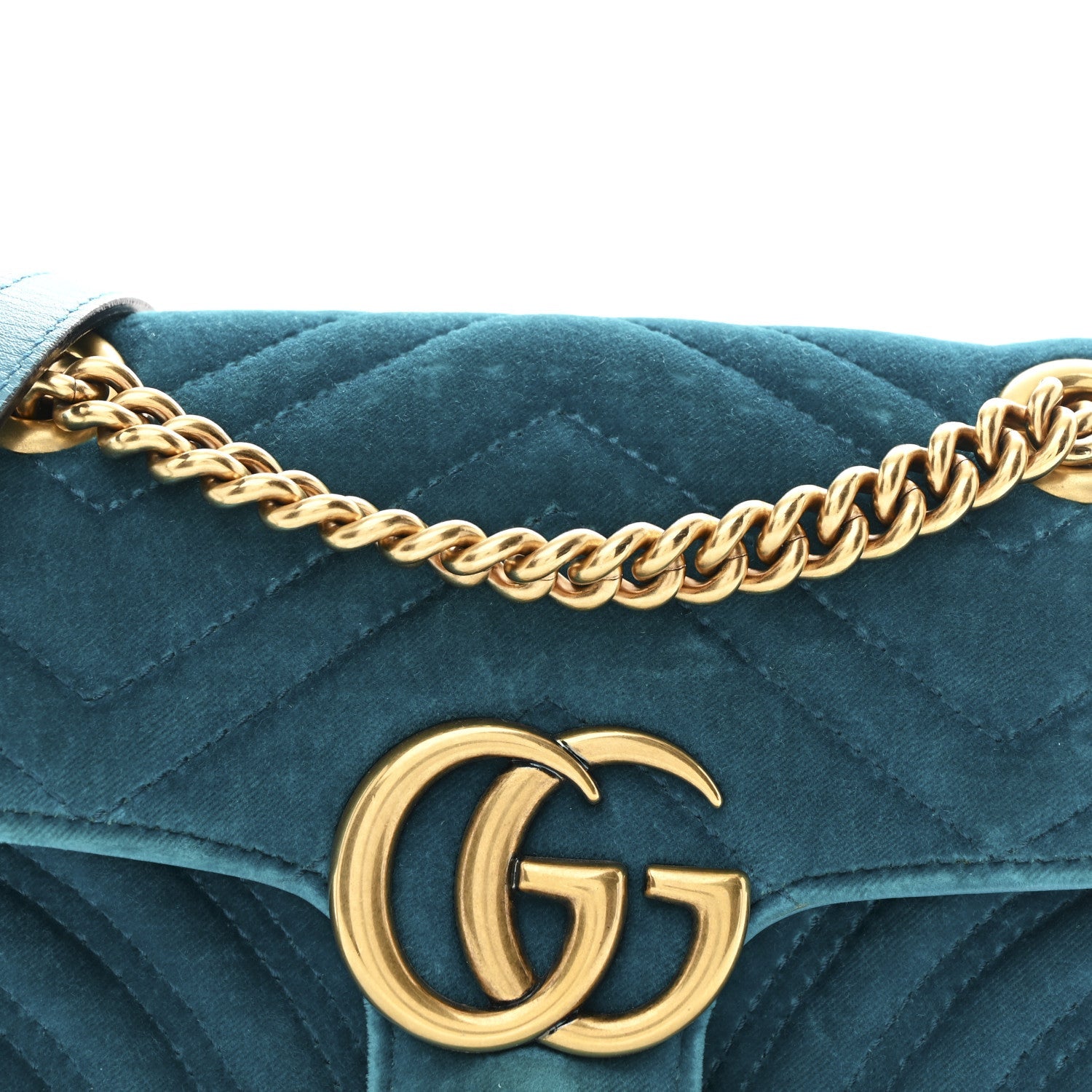 Velvet Matelasse Mini GG Marmont Shoulder Bag Pavone Cyan
