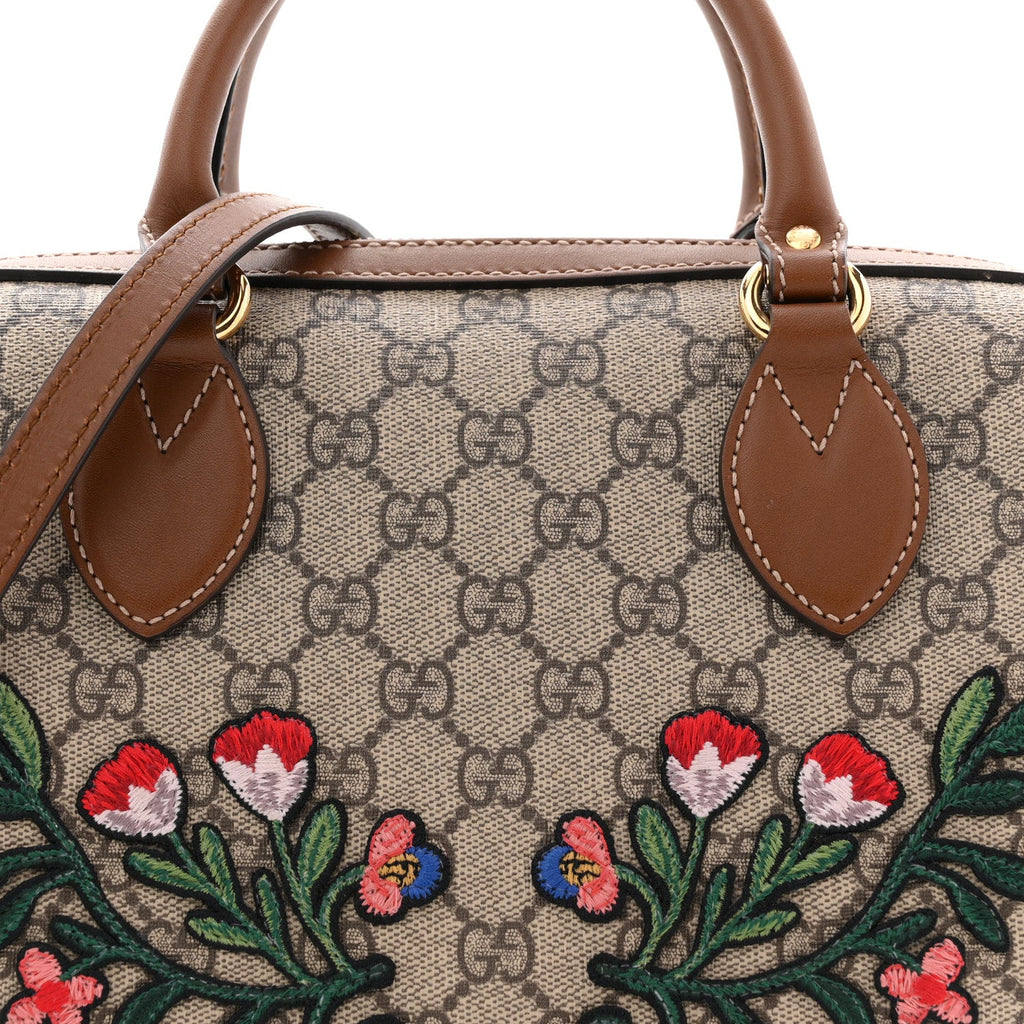 GG Supreme Monogram Floral Embroidered Small Boston Brown