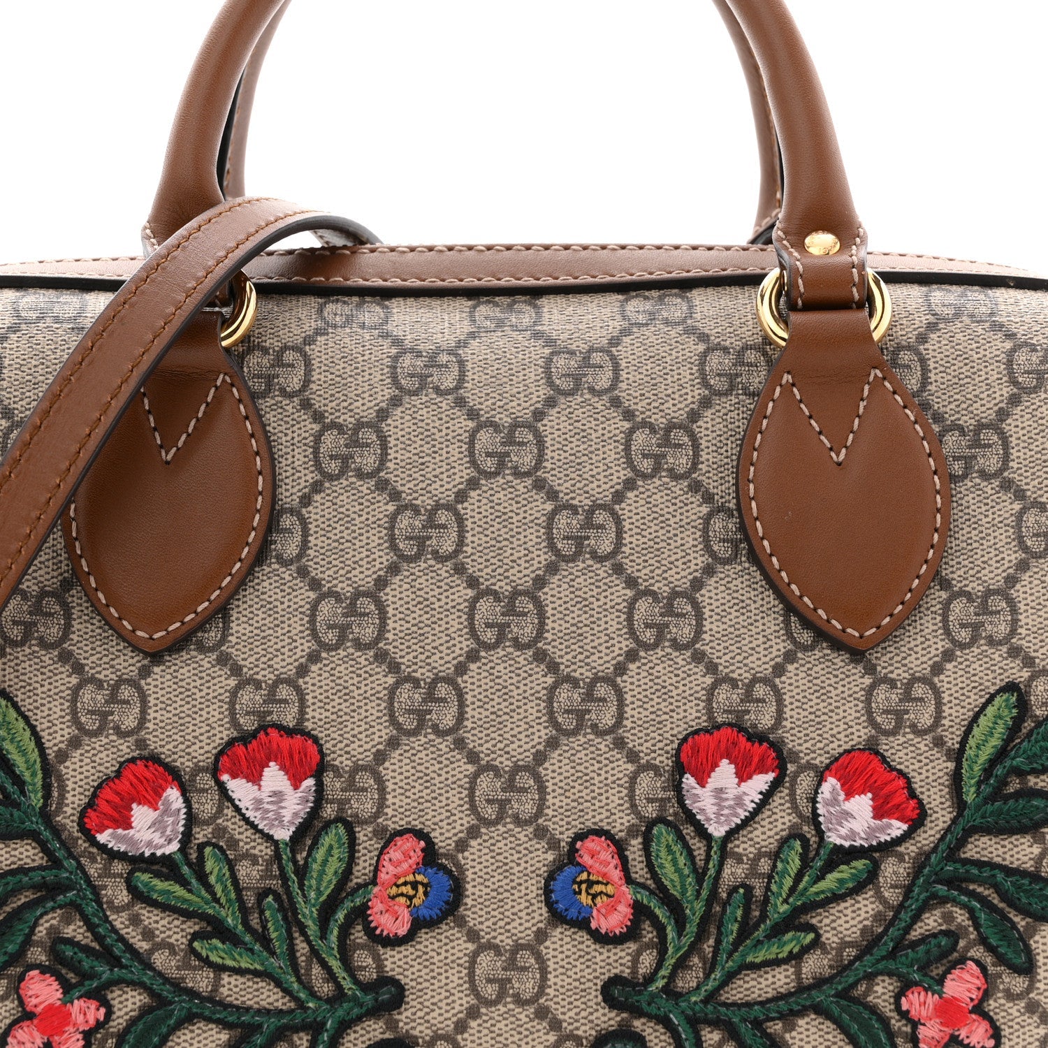 GG Supreme Monogram Floral Embroidered Small Boston Brown