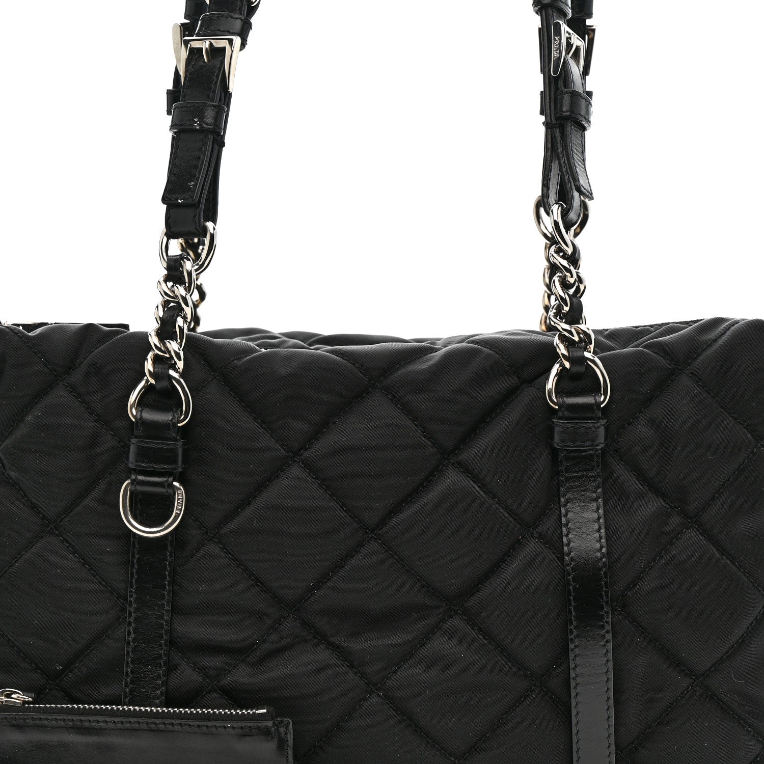 Nylon Tessuto Quilted Chain Shoulder Bag Black