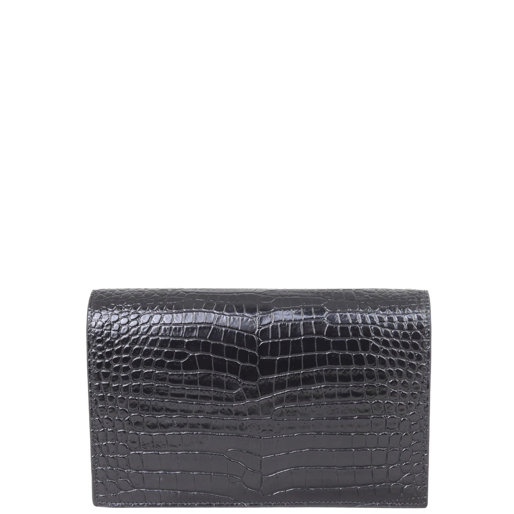 Saint Laurent Kate Tassel Chain Wallet Croc-Embossed