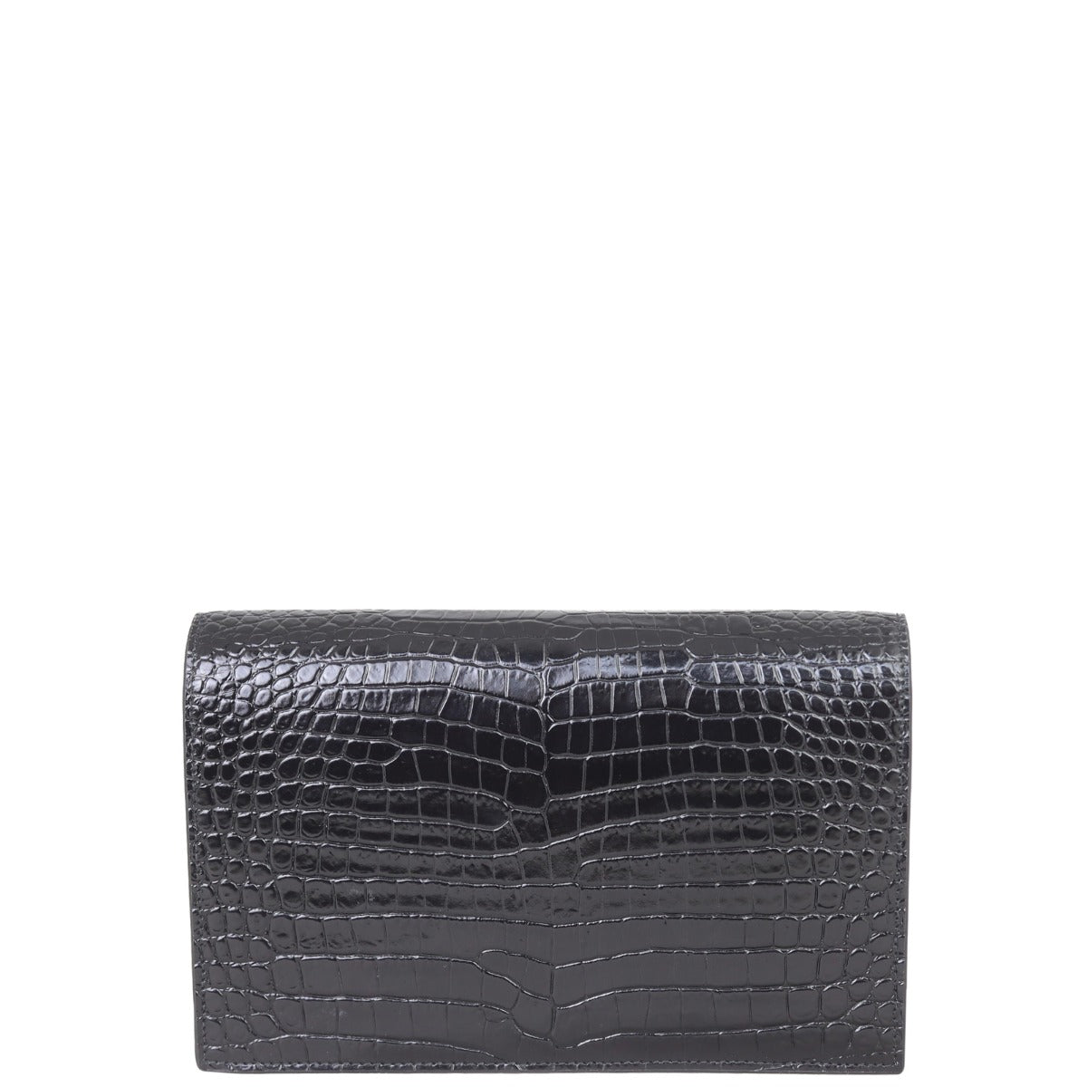 Saint Laurent Kate Tassel Chain Wallet Croc-Embossed