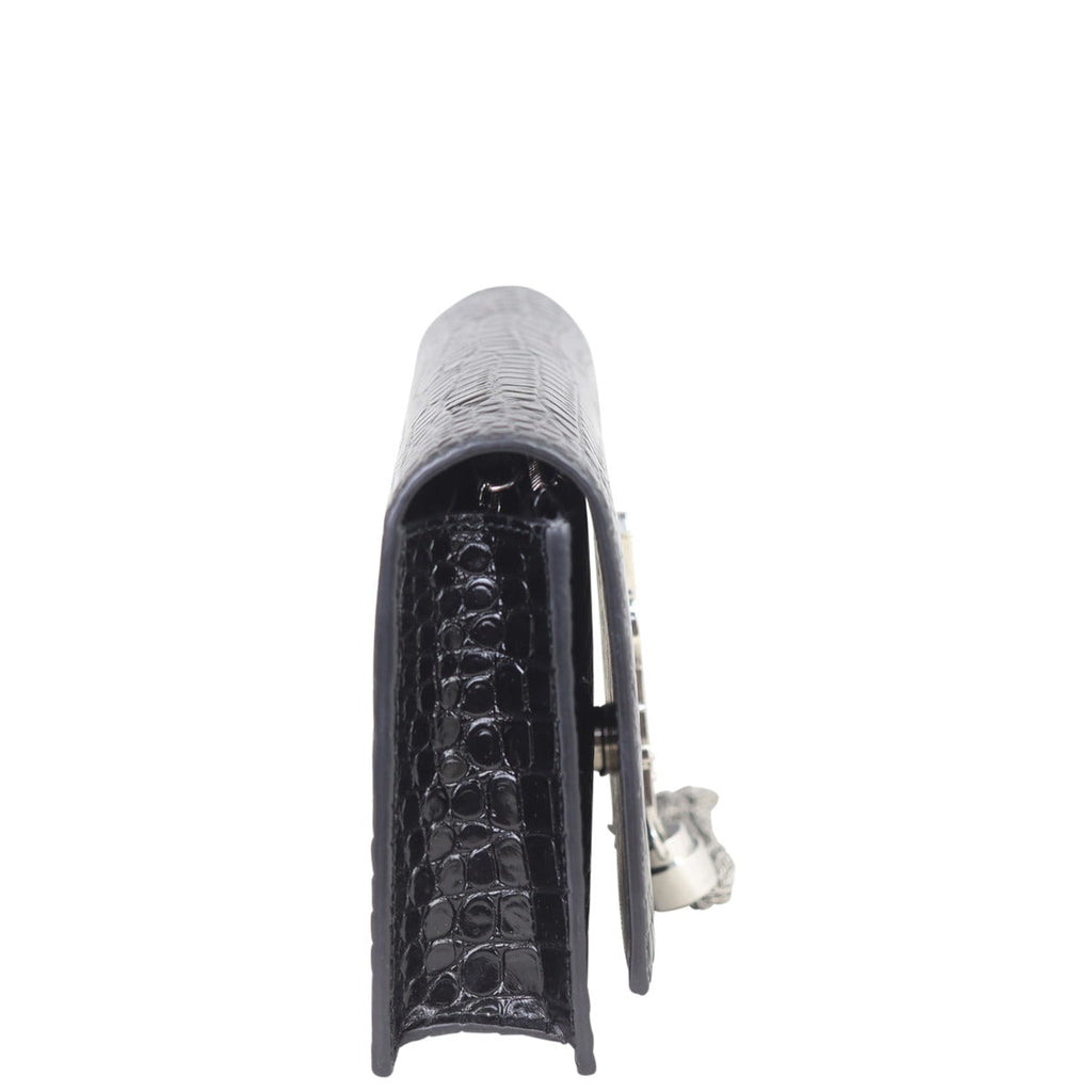 Saint Laurent Kate Tassel Chain Wallet Croc-Embossed