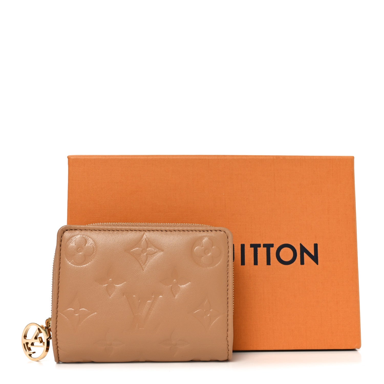 Lambskin Embossed Monogram Lou Coussin Wallet Camel