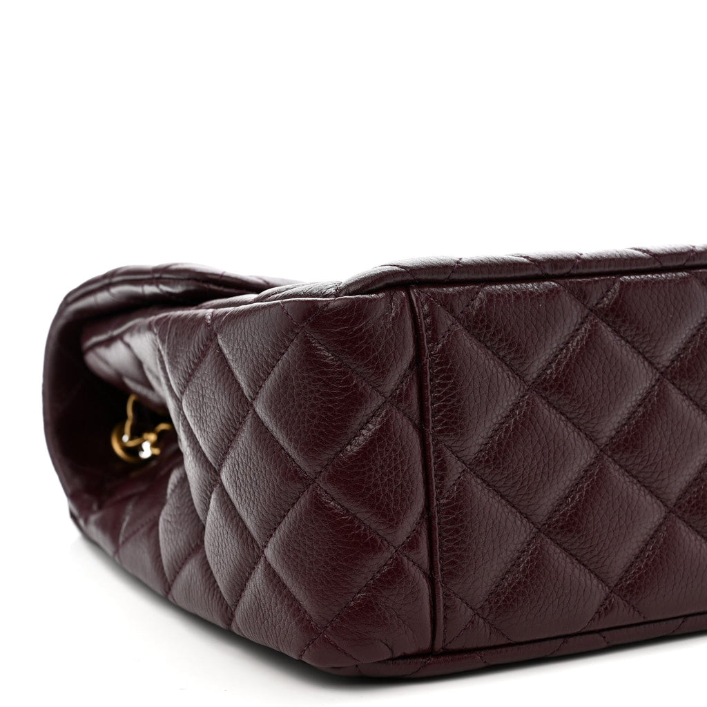 Grained Calfskin Quilted XXL Travel Flap Bag Burgundy