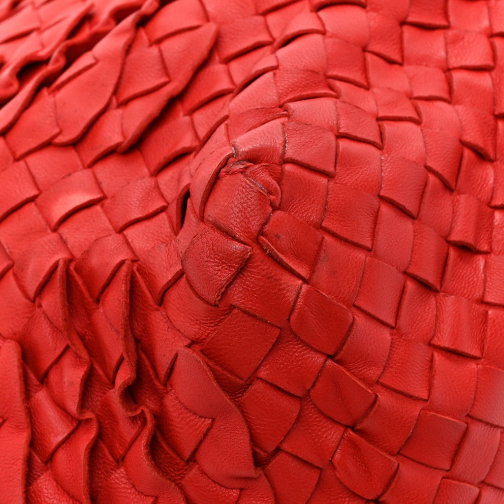 Nappa Intrecciato Ruffle Tote Red