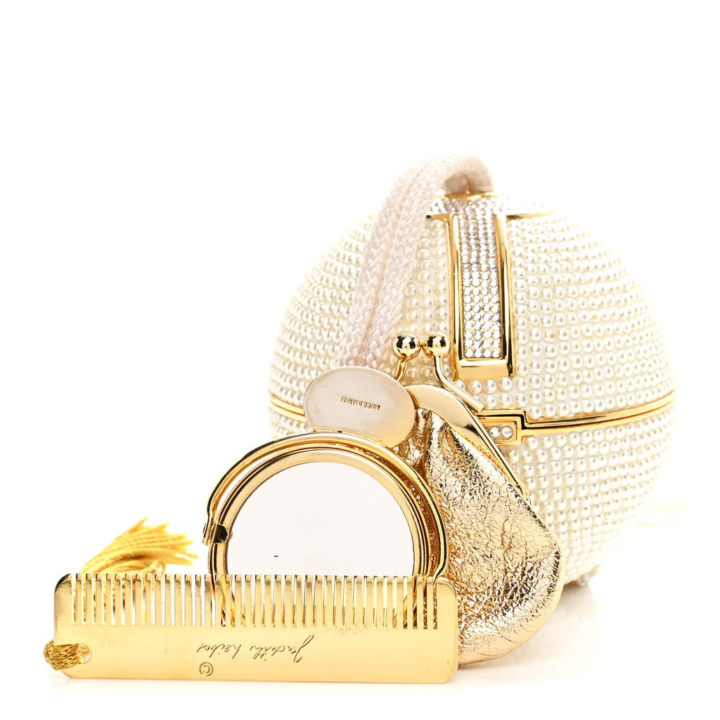 Swarovski Crystal Disco Ball Minaudiere Clutch White Gold