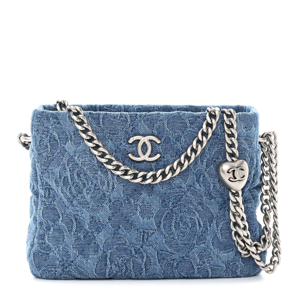 Denim Quilted Camellia Sweetheart Small Hobo Blue