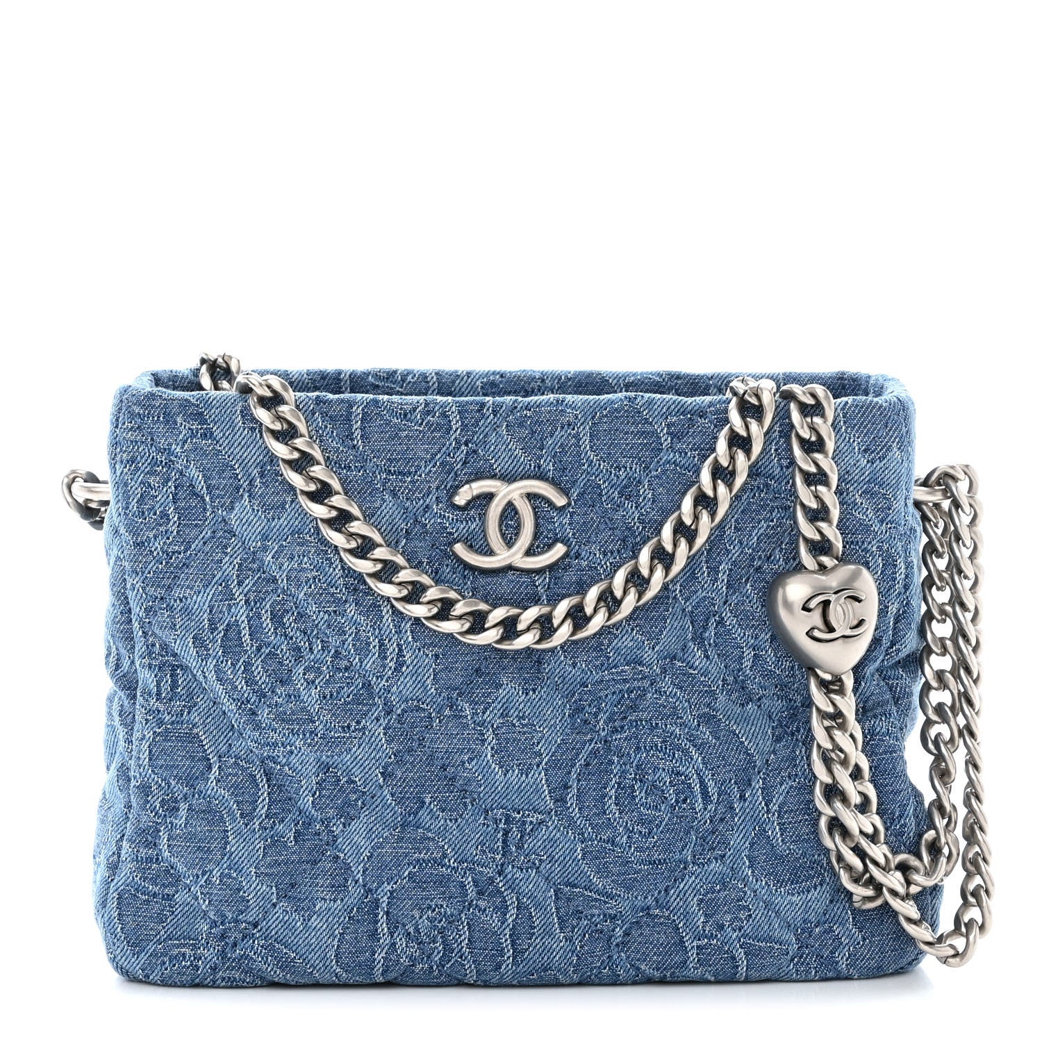 Denim Quilted Camellia Sweetheart Small Hobo Blue