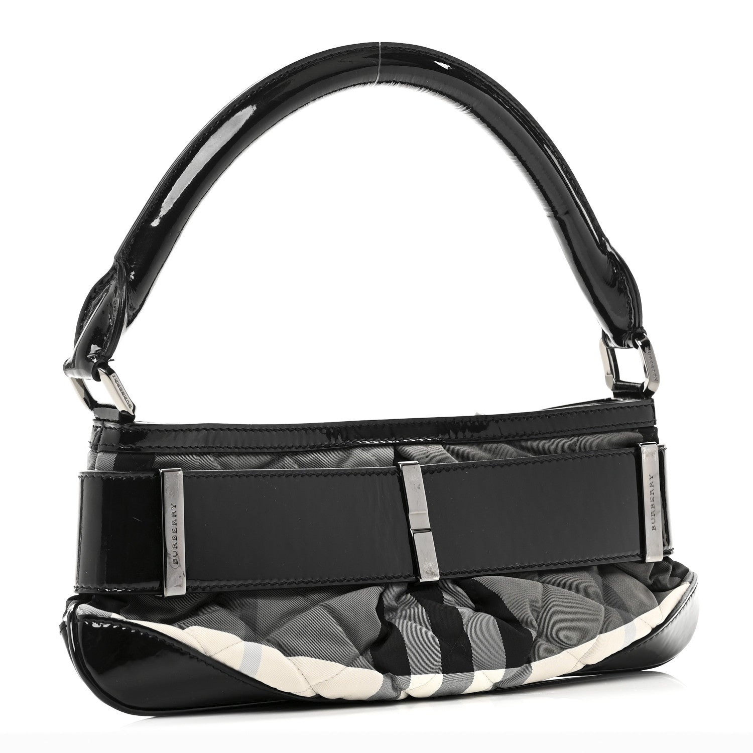 Patent Smoked Check Quilted Small Beaton Black