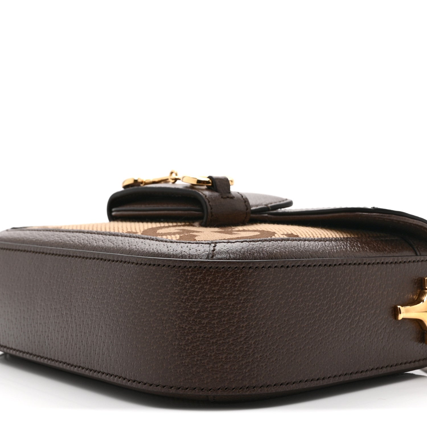 Monogram Jumbo GG Textured Dollar Calfskin Web Mini Horsebit 1955 Shoulder Bag Camel Ebony New Acero