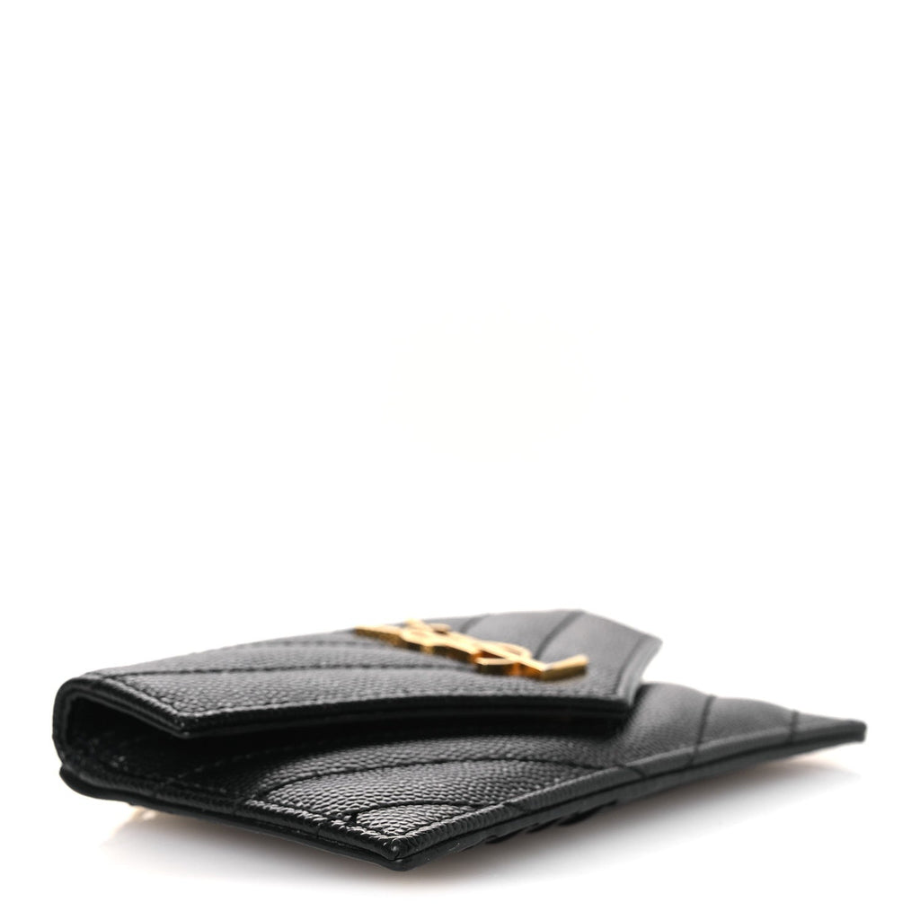Grain De Poudre Matelasse Chevron Monogram Compact Wallet Black