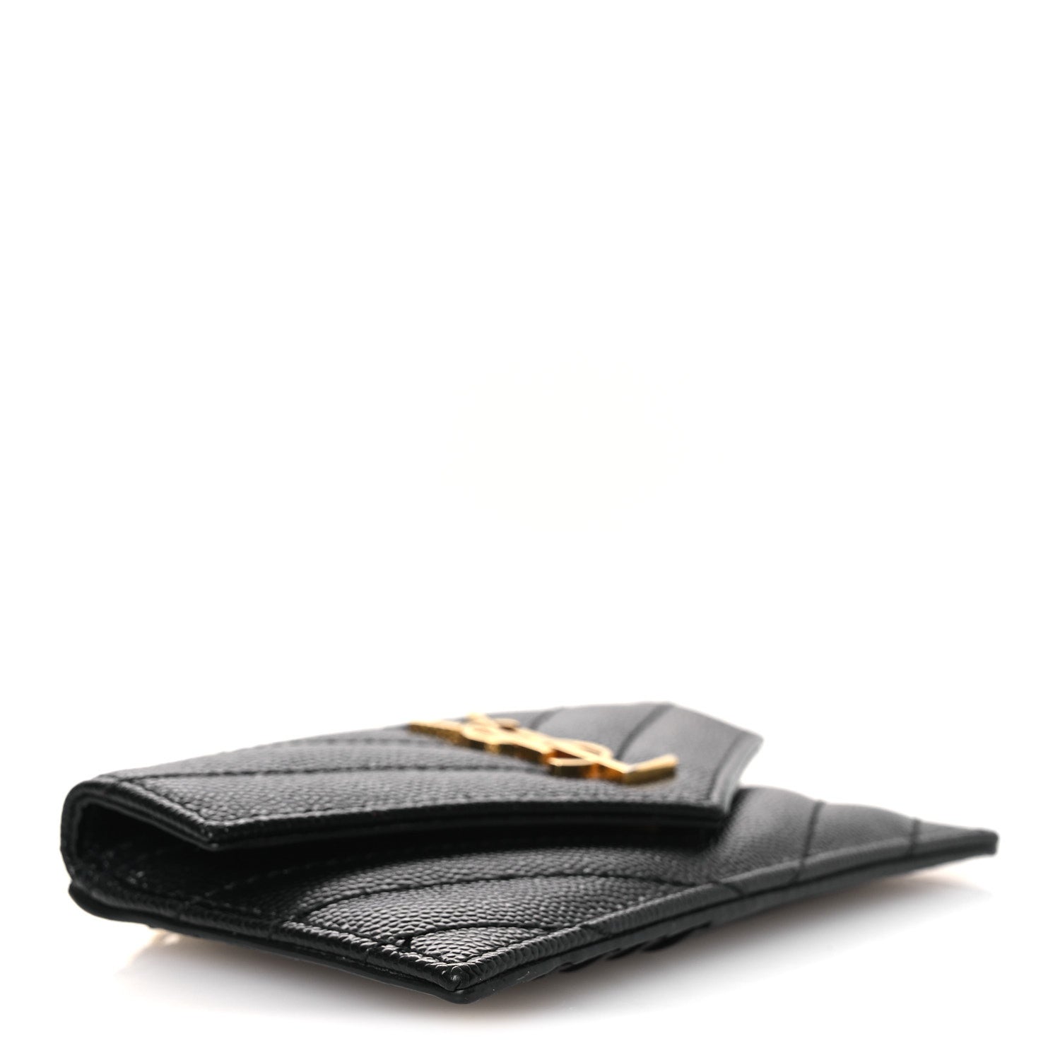 Grain De Poudre Matelasse Chevron Monogram Compact Wallet Black