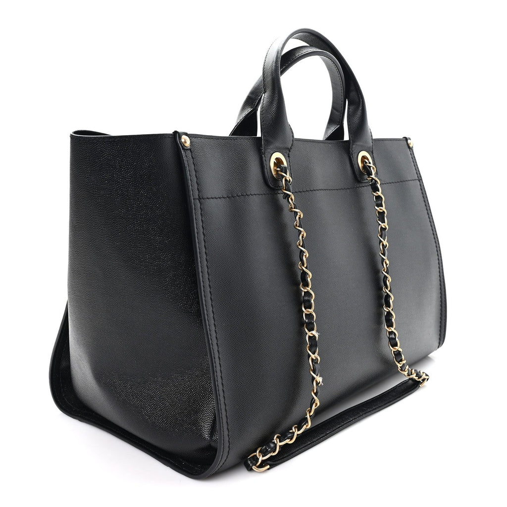 Caviar Medium Studded Deauville Tote Black