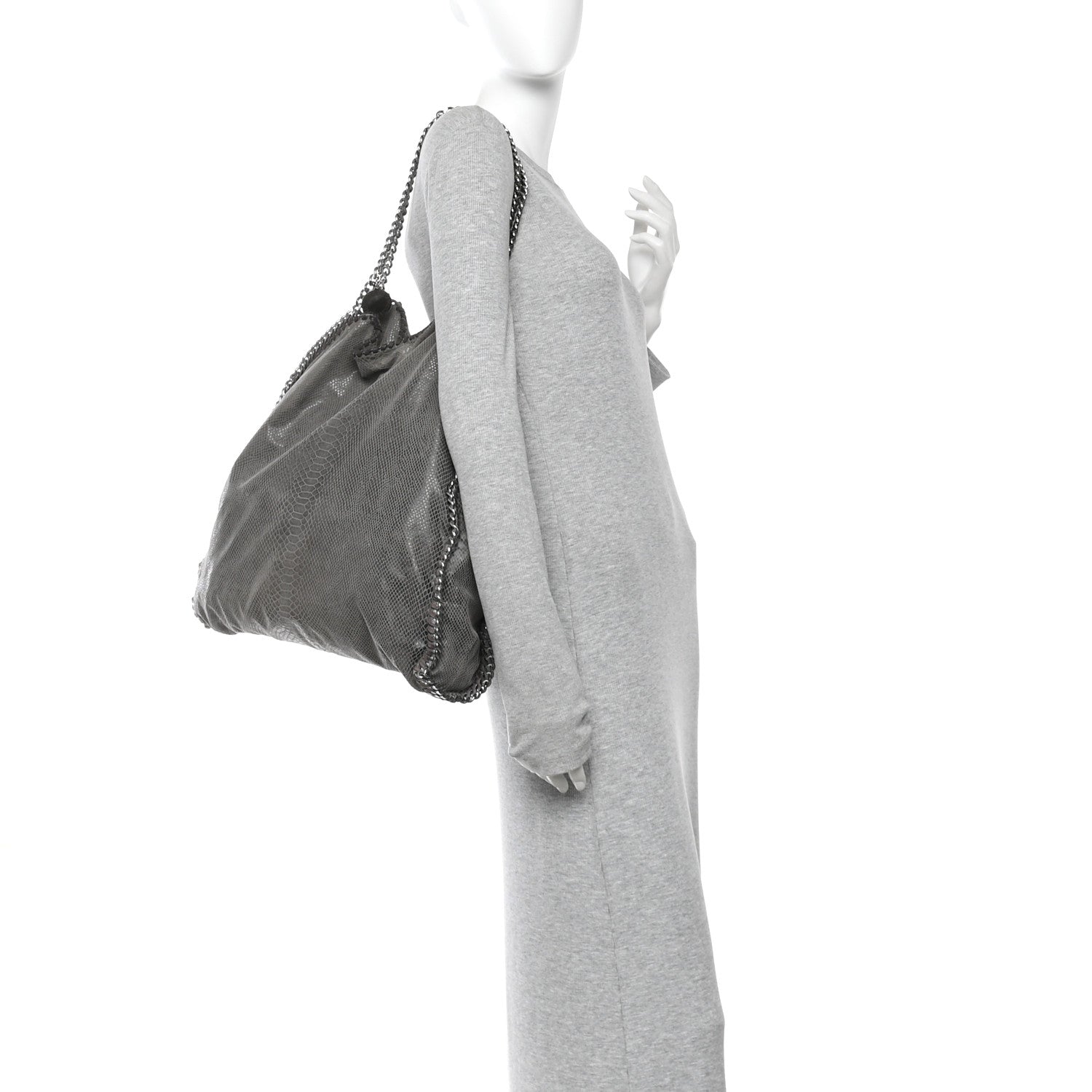 Metallic Faux Snakeskin Big Falabella Tote Grey
