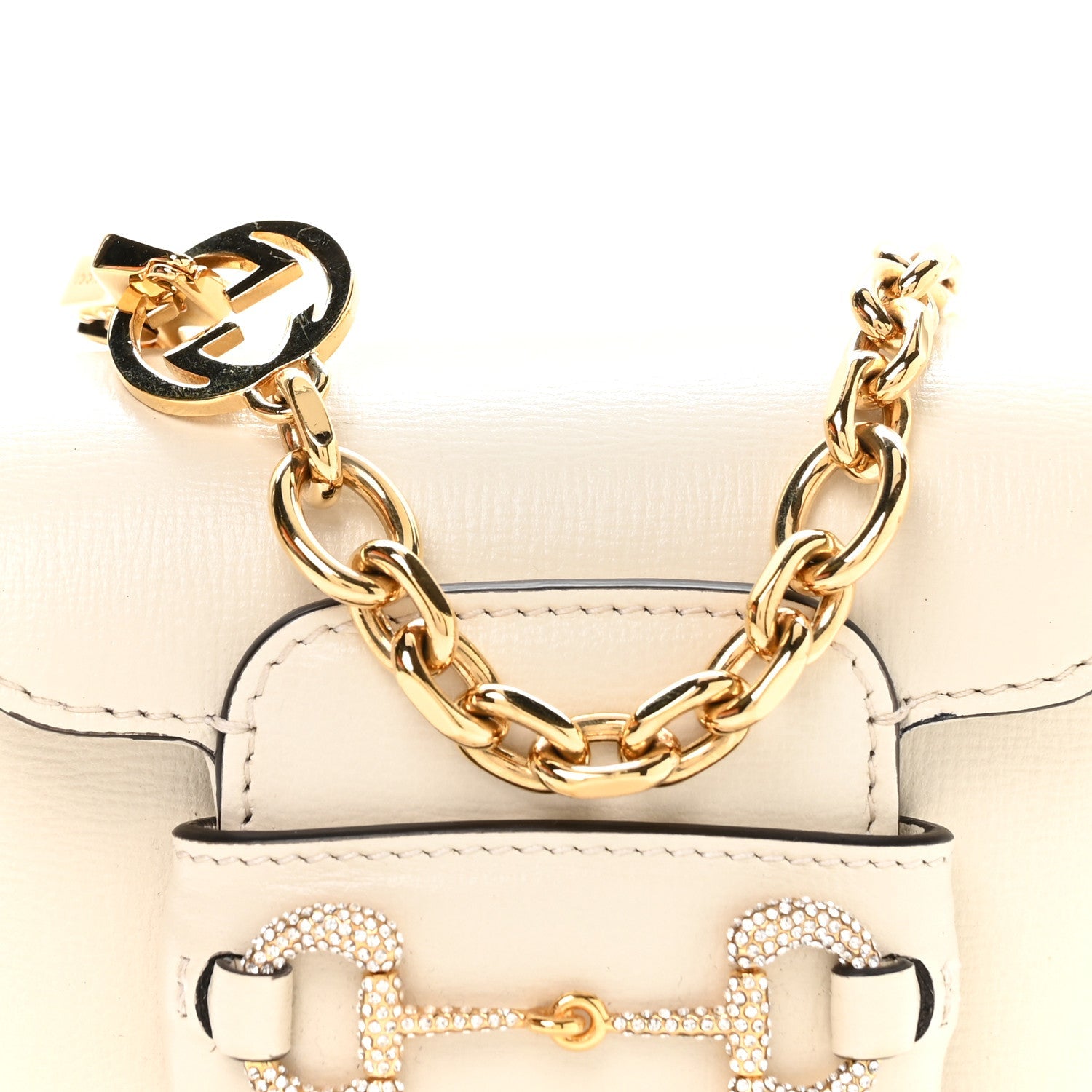 Azalea Calfskin Crystal GG Monogram Mini Horsebit 1955 Waist Bag Mystic White