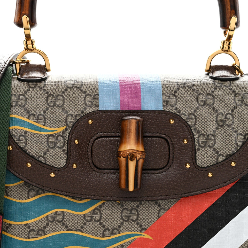 GG Supreme Monogram Studded Calfskin Centum Medium Bamboo 1947 Top Handle Bag Beige Ebony Multicolor