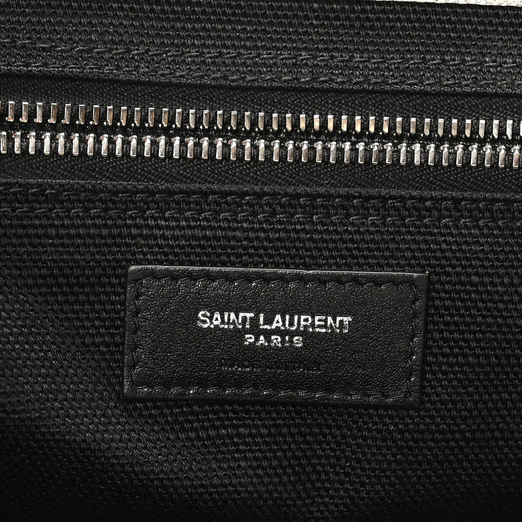 Linen Calfskin Rive Gauche North South Tote White Black