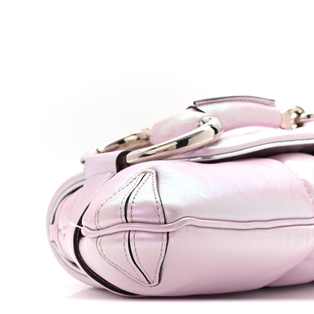 Iridescent Nappa Vertical Matelasse Medium Maxi Horsebit Chain Shoulder Bag Escape Pink
