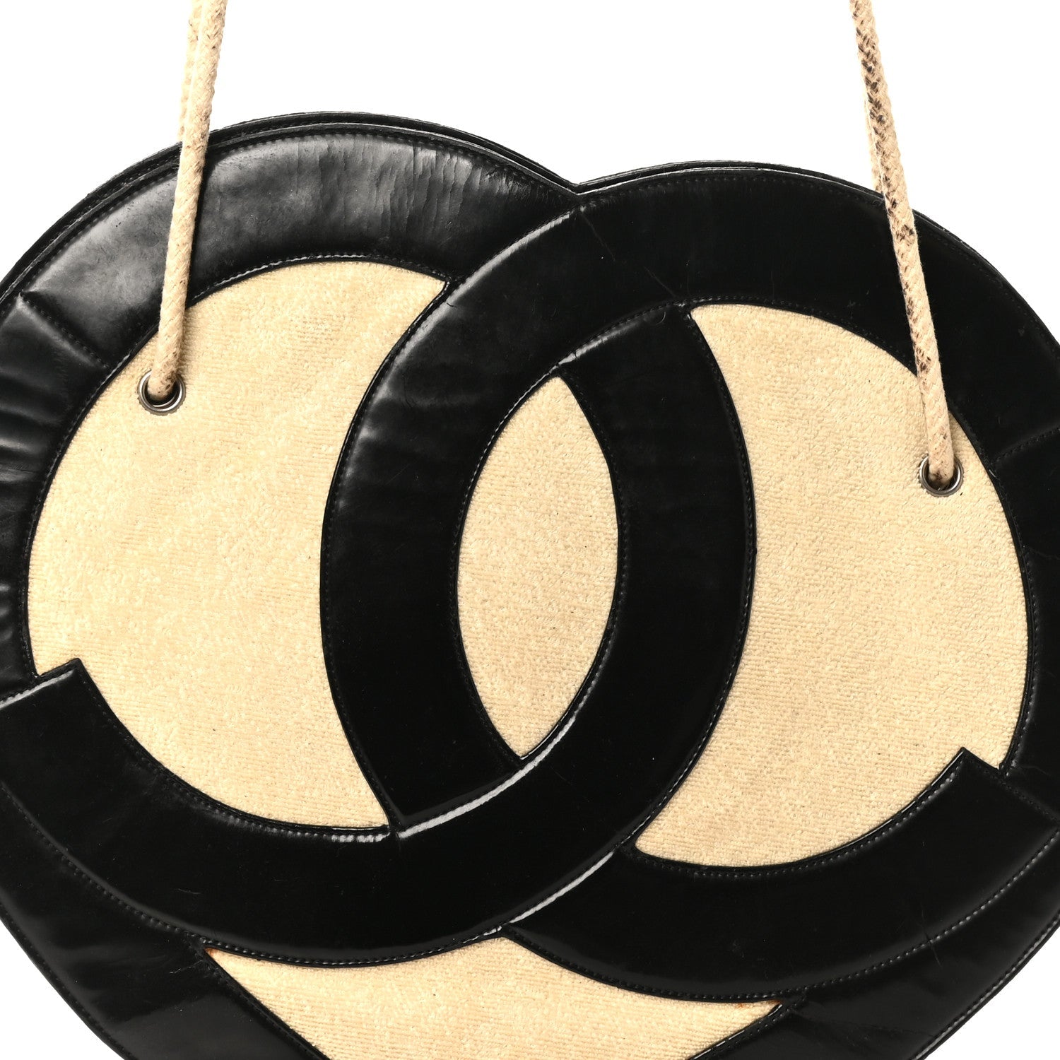 Patent Terry Cloth CC Heart Shoulder Bag Black