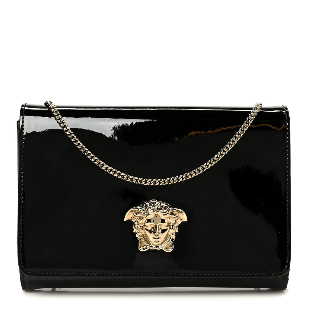 Patent Palazzo Medusa Chain Evening Bag Black