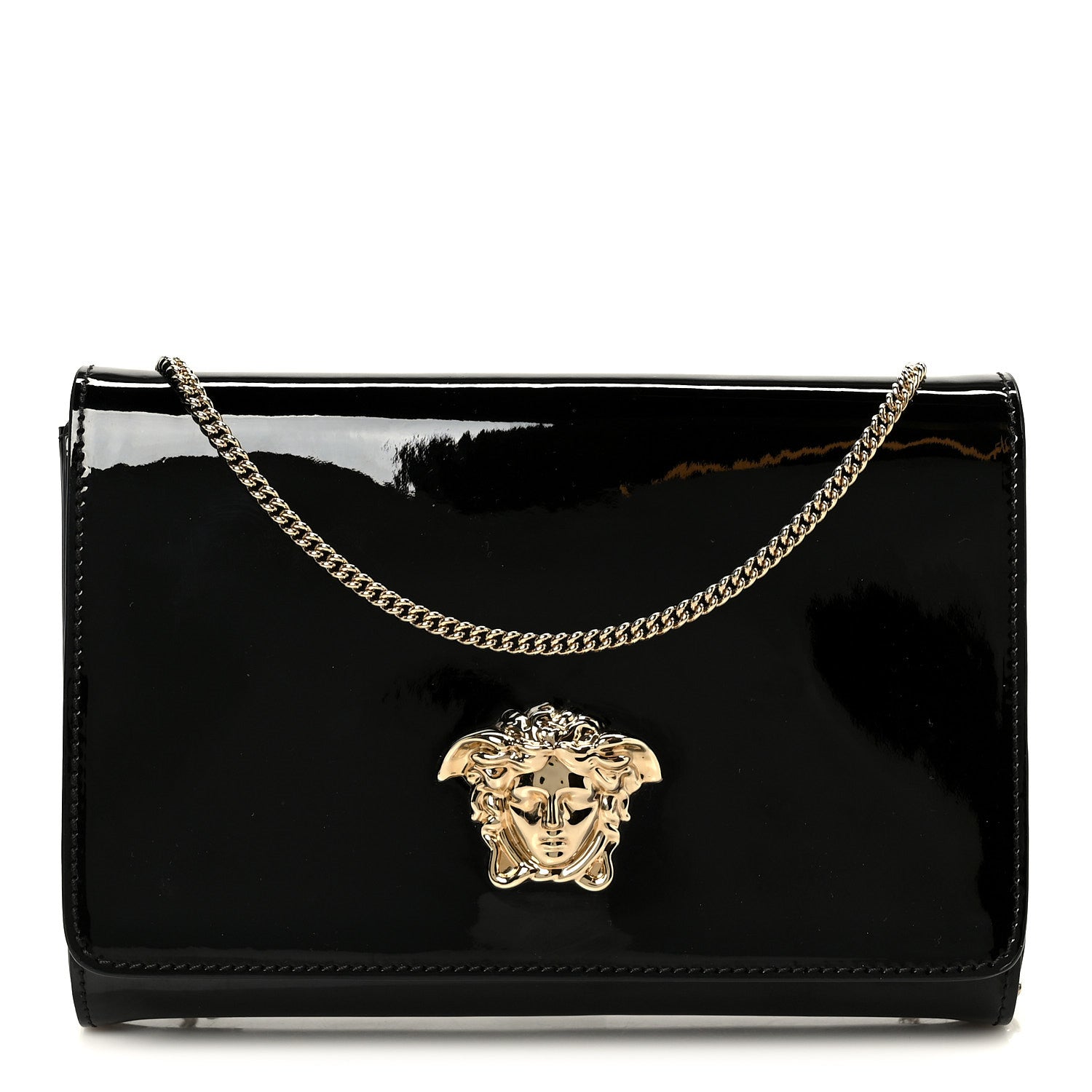 Patent Palazzo Medusa Chain Evening Bag Black