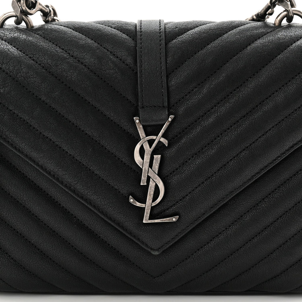 Sheepskin Matelasse Chevron Monogram Medium College Bag Black