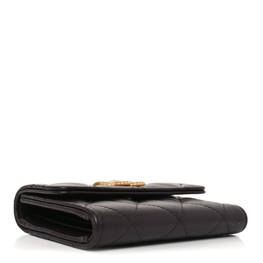 Lambskin Quilted Textured CC Compact Flap  Holder Eggplant
