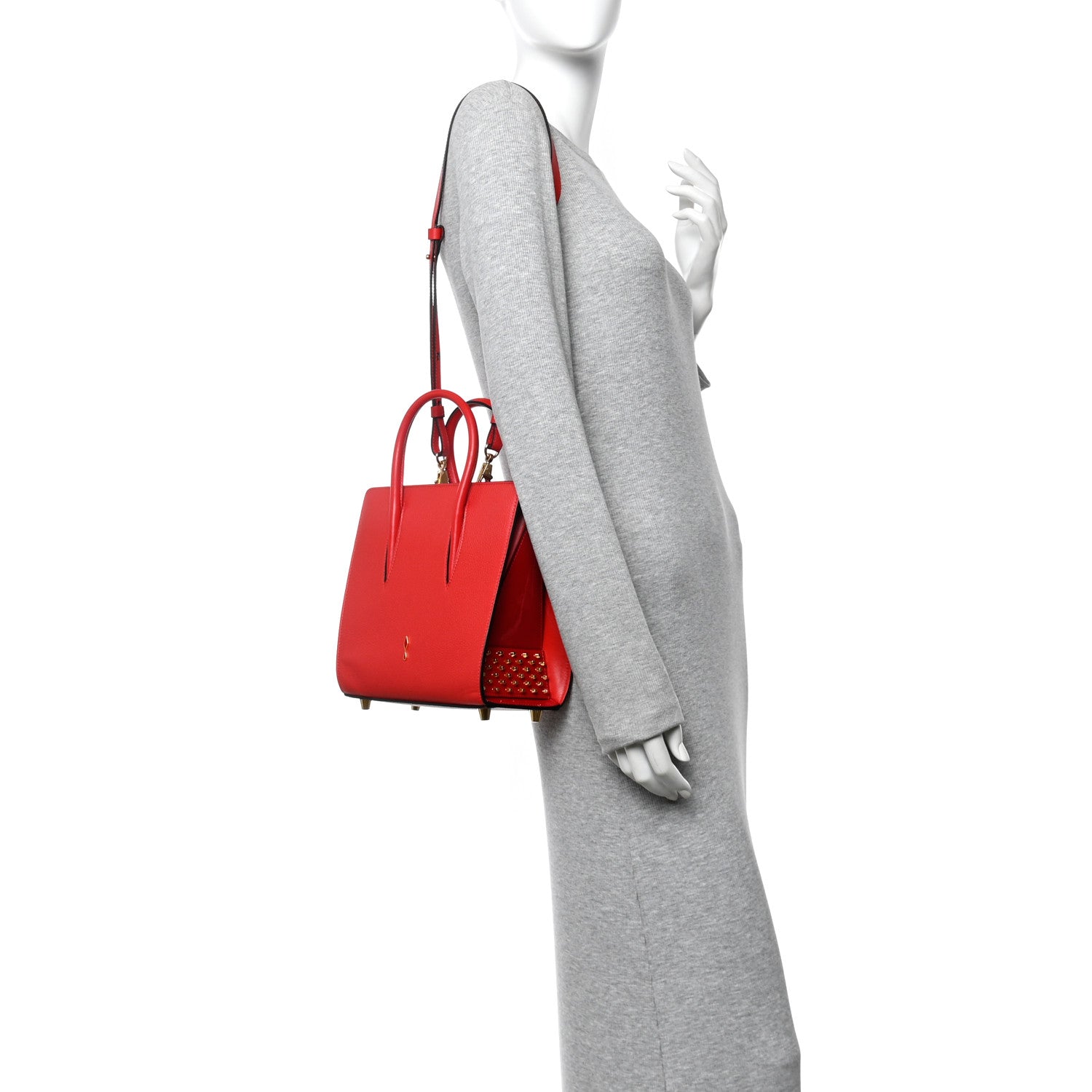 Calfskin Patent Studded Small Paloma Red