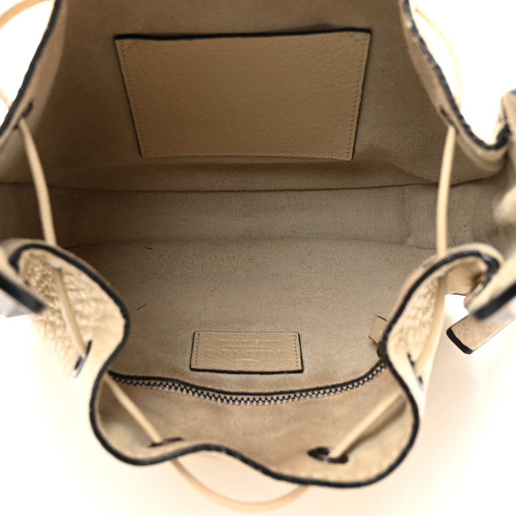 Grained Calfskin Rockstud Bucket Bag Ivory